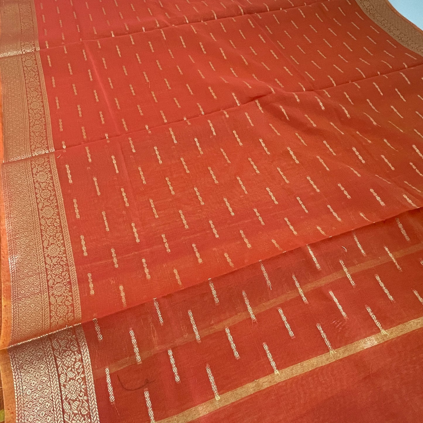 Banarasi Cotton Silk Unstitched Suit Material - Orange