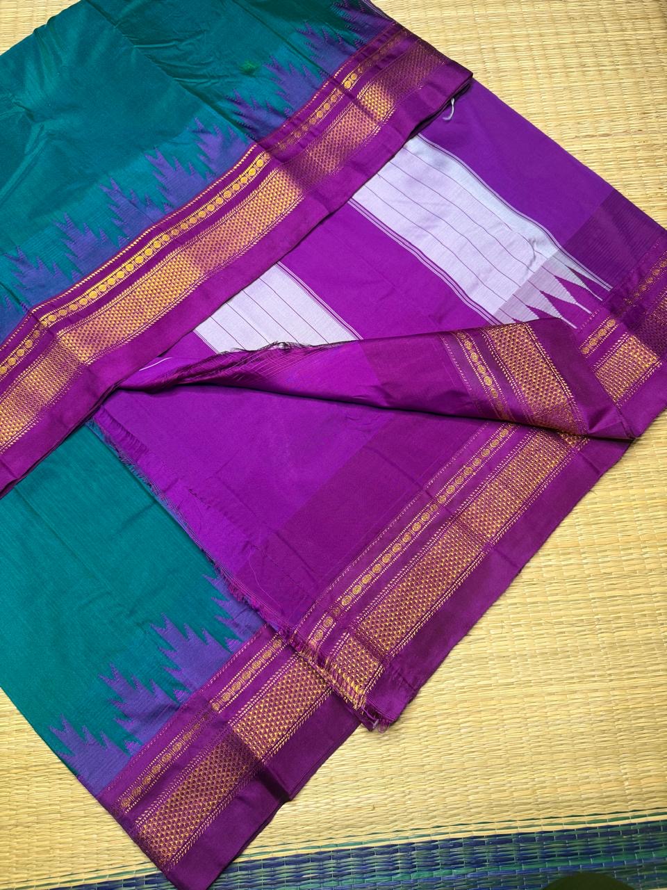 Chikki Paras Ilkal Mercerised Cotton Saree – Temple Gadwall with Plain Ilkal