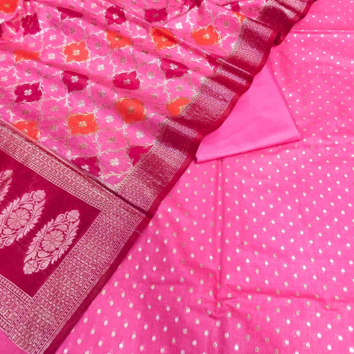 Banarasi Weaving Cotton Chanderi soft Unstitched Suit Material - Blue (Various Colours available)