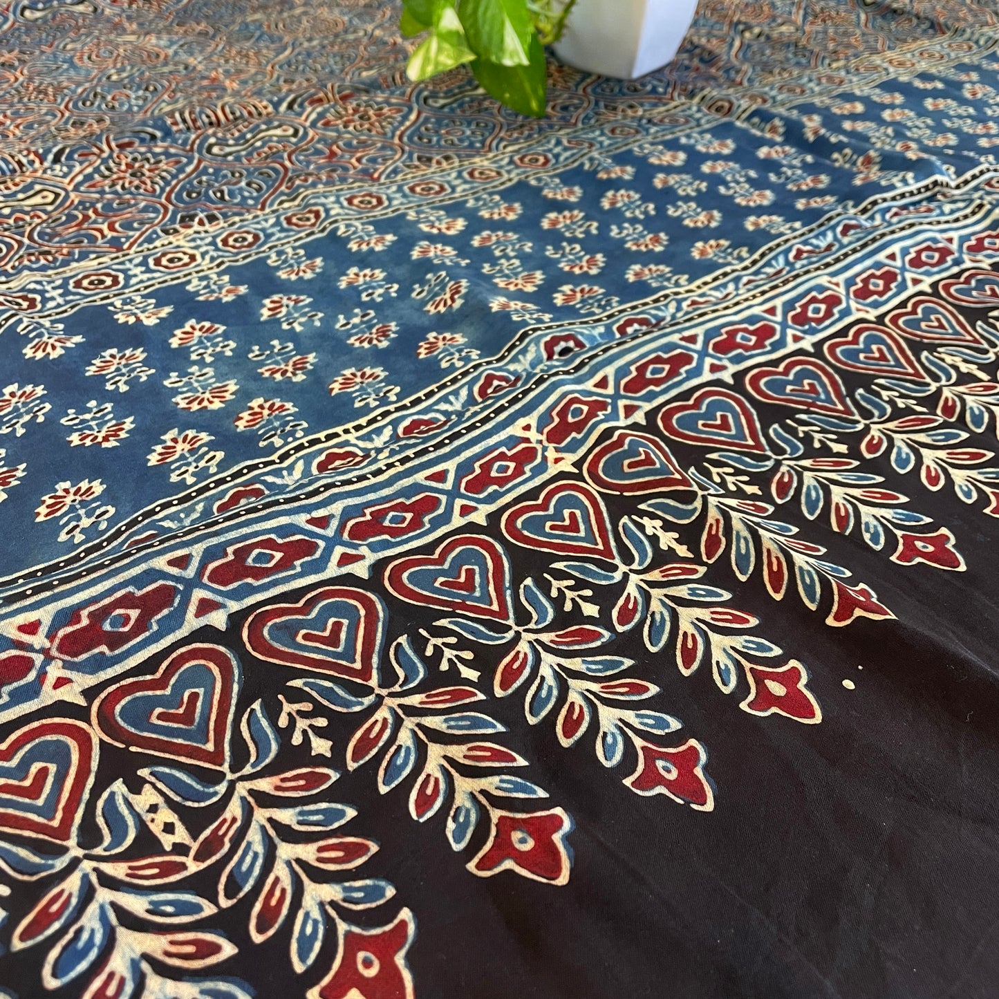 Modal Silk Ajrakh Dupatta - Black, Blue, Red
