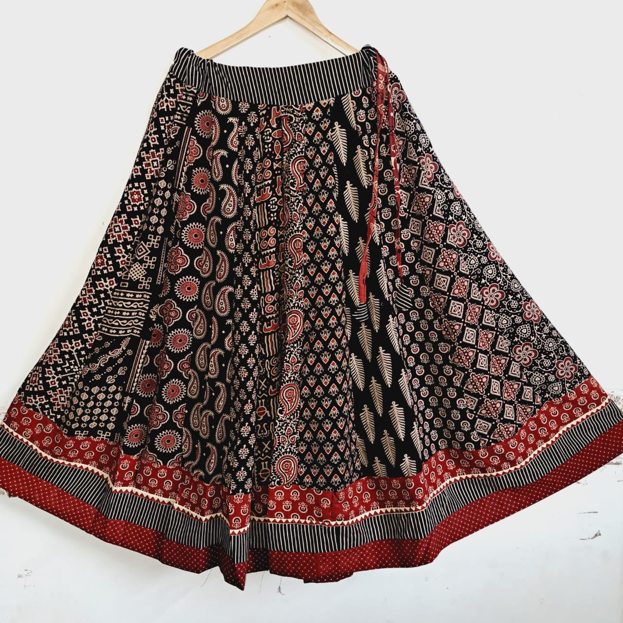 Cotton Ajrakh skirt - Black, Red