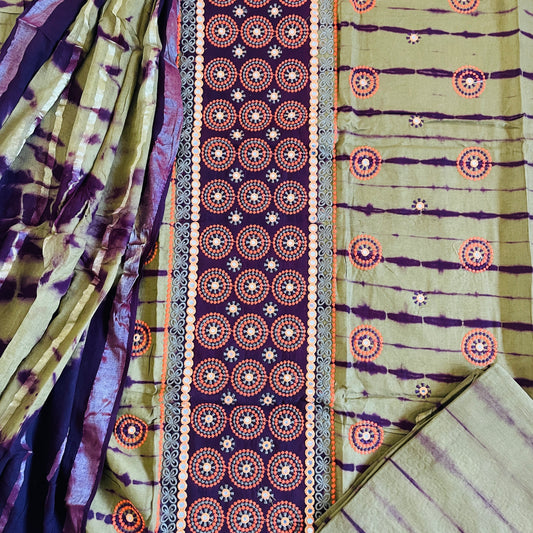 Pure Cotton Tie and Dye Technique and embroidery Bandhani Contrast Salwar suit fabric - Multicolour