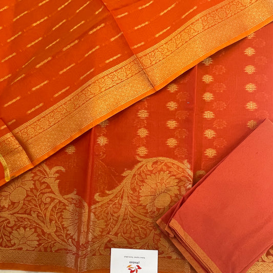 Banarasi Cotton Silk Unstitched Suit Material - Orange
