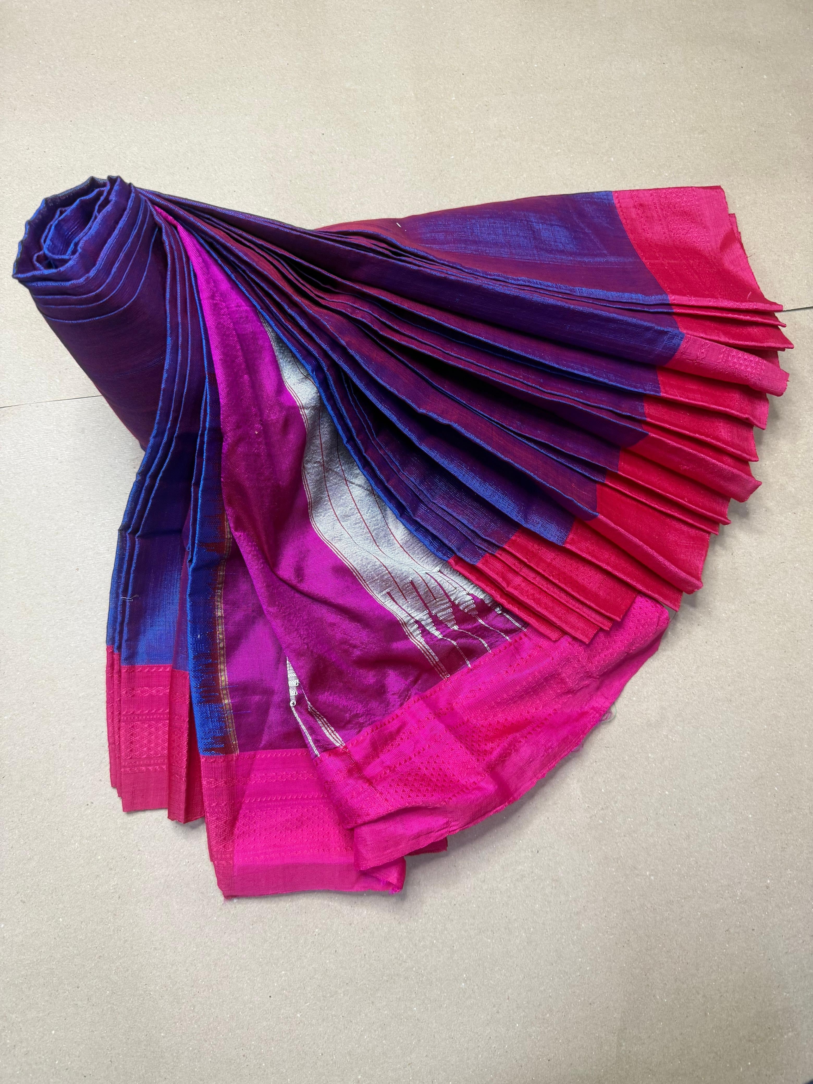 Viscose by Cotton Ilkal Saree – Chikki Paras Border with Silk Pallu