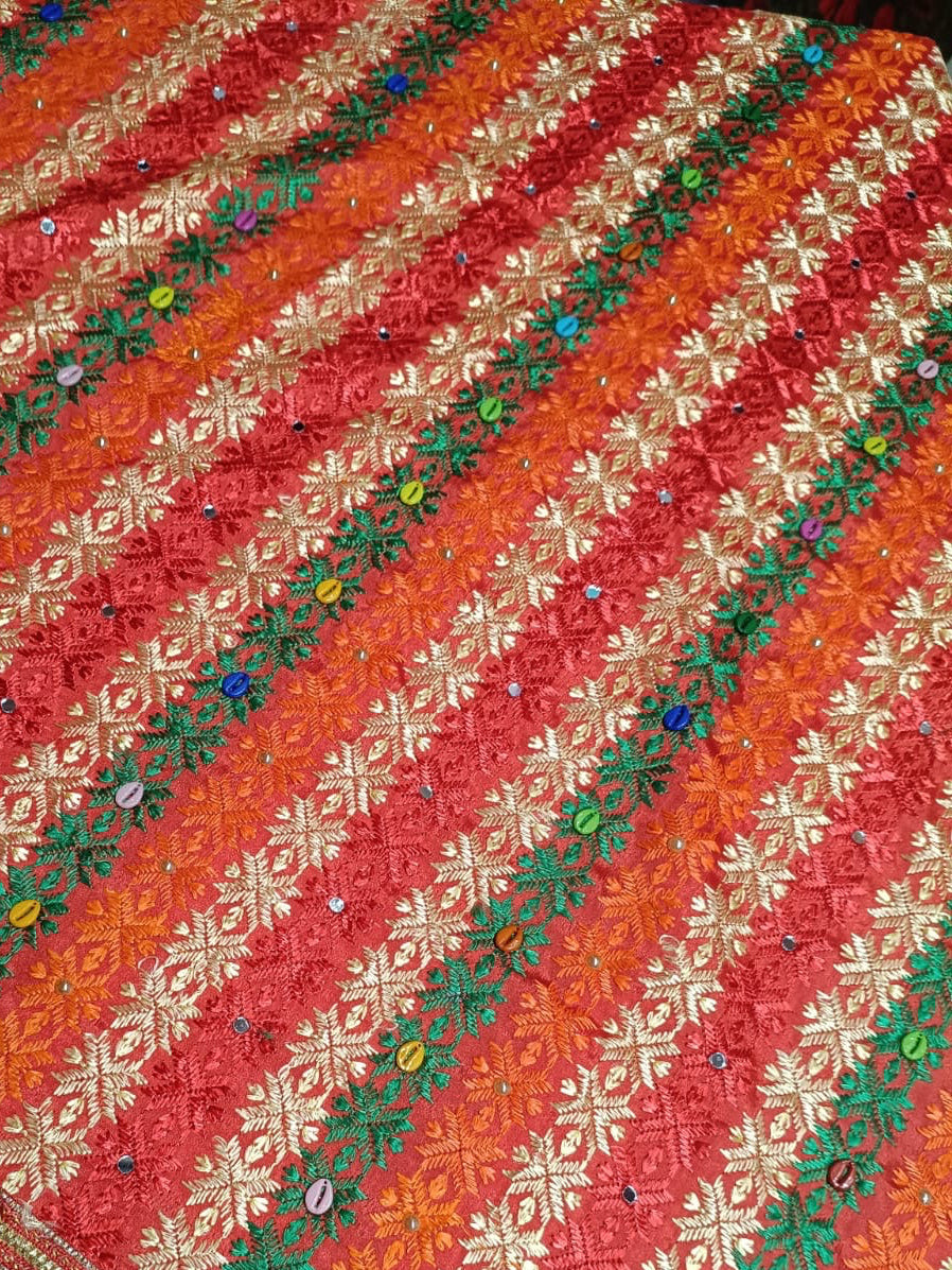 Chinnon machine embroidered Phulkari Dupatta