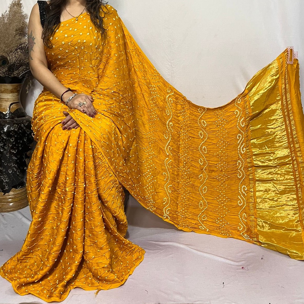 New Designer Sky Bandhani Saree Lagdi buy Patta Zari Weaving Rich Pallu beautiful pure Bandhej design With Blouse Piece For Festival Saree,Gift