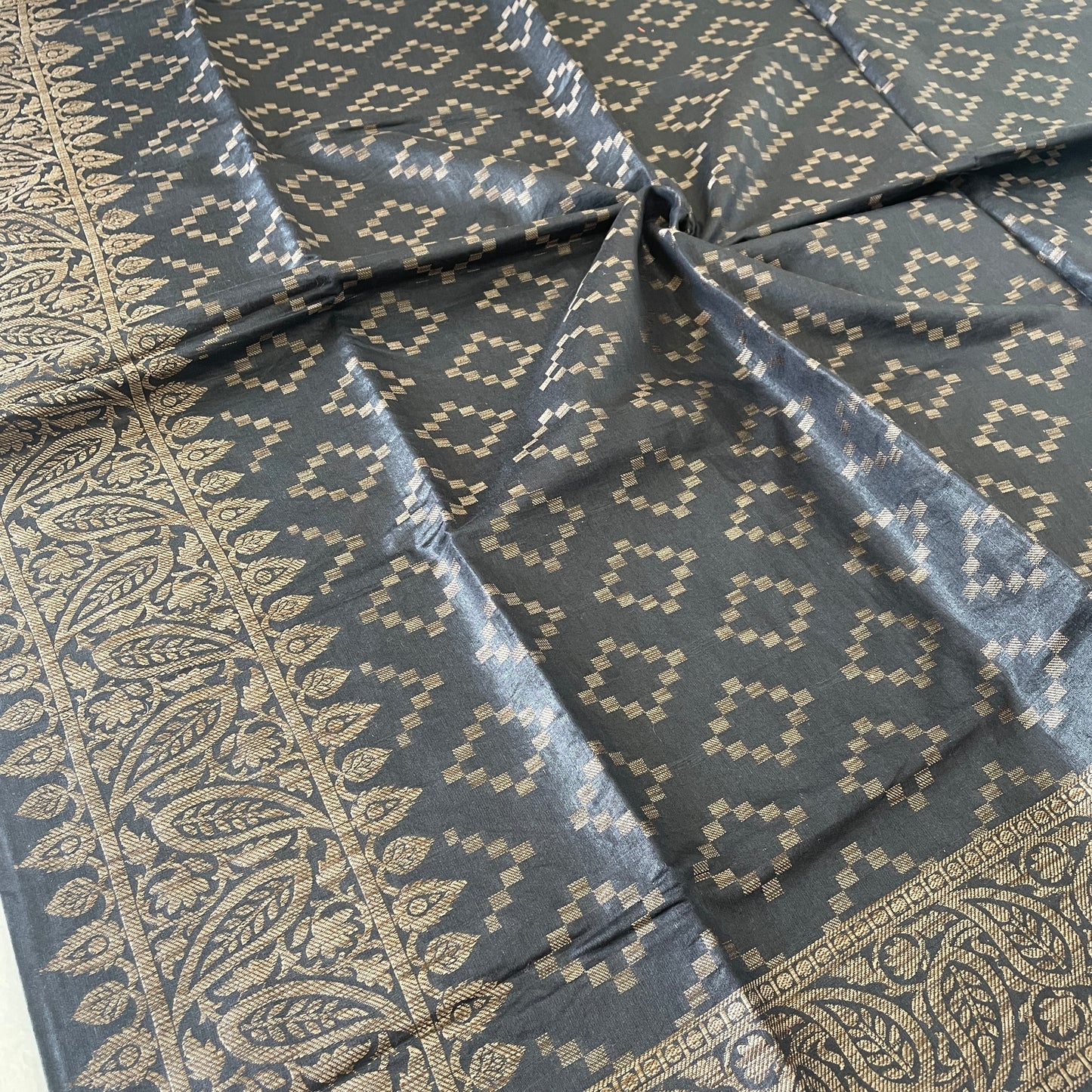 Banarasi Cotton Silk Resham Unstitched Suit Material - Black