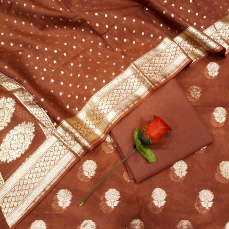 Buy Gully Chiq Cinnamon Chai bagru hand block print Chanderi suit fabric -  Brick Red at Amazon.in