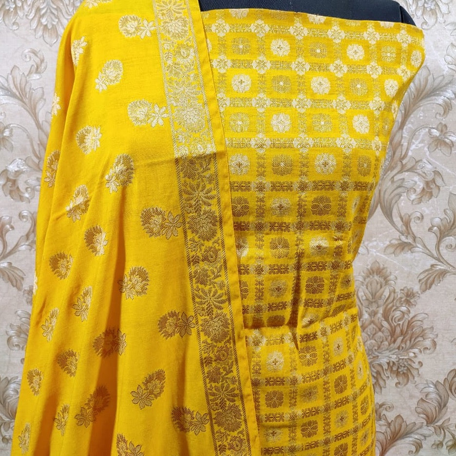 Banarasi Unstitched Chinya Silk Dyeable Suit Material - Yellow ( various colours available)