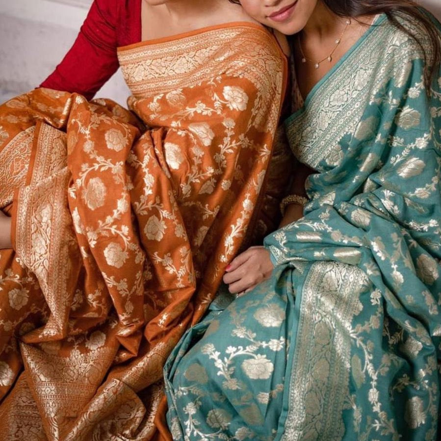 Buy Red Zari Weaving Banarasi Silk Wedding Saree from Ethnic Plus.