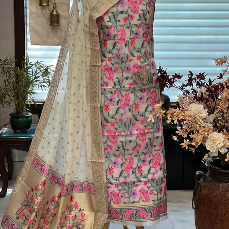 Banarasi Cotton Silk Unstitched Salwar Suit Fabric - (Different Colours Available)