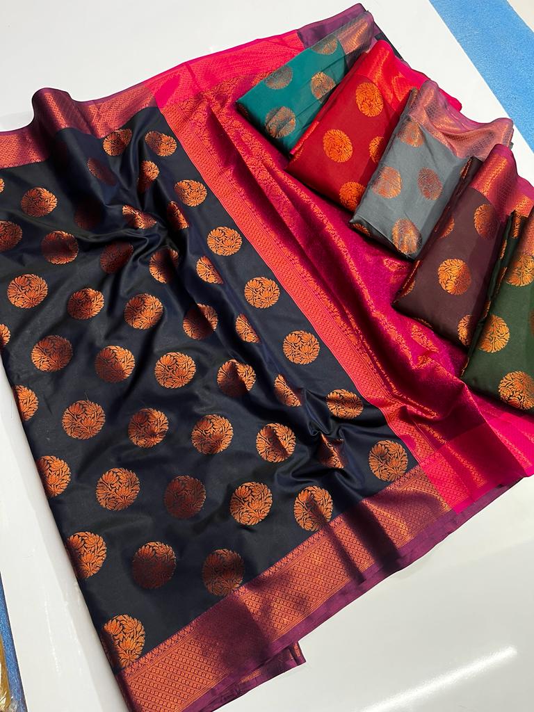 Banarasi Semi Katan Silk Saree- Different designs and Colours