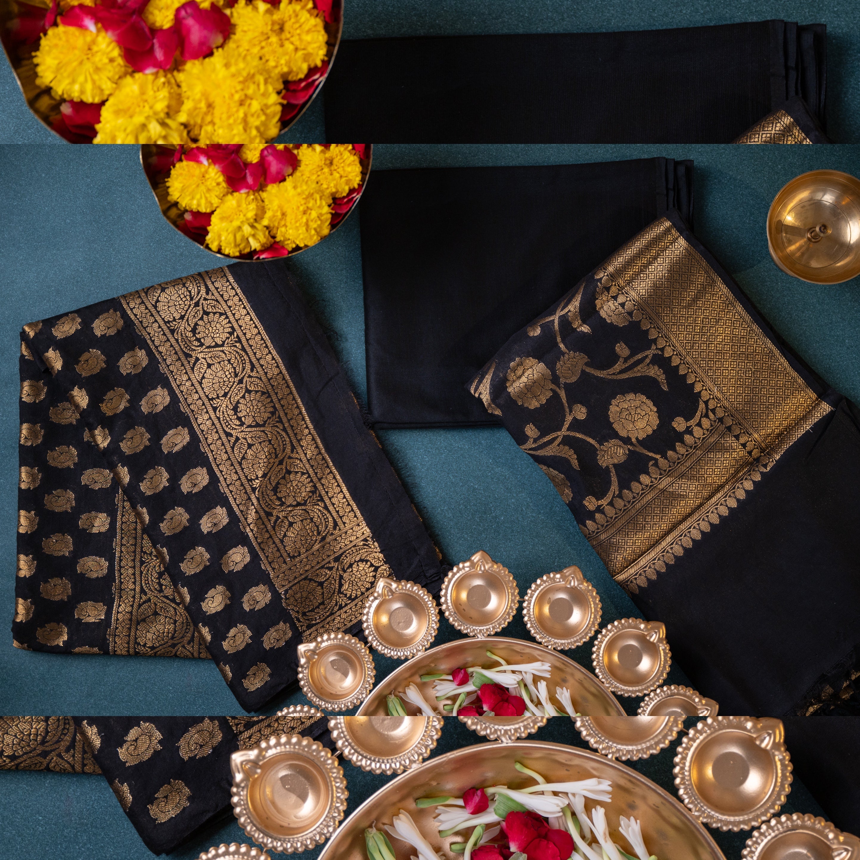 Banarasi Unstitched Cotton Silk Salwar Suit Material - Black