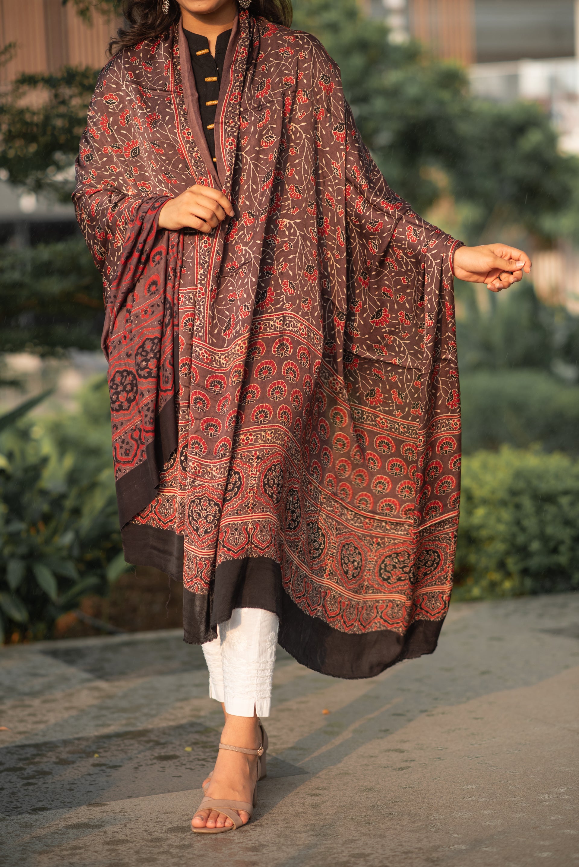 Modal Silk Ajrakh Dupatta - Brown