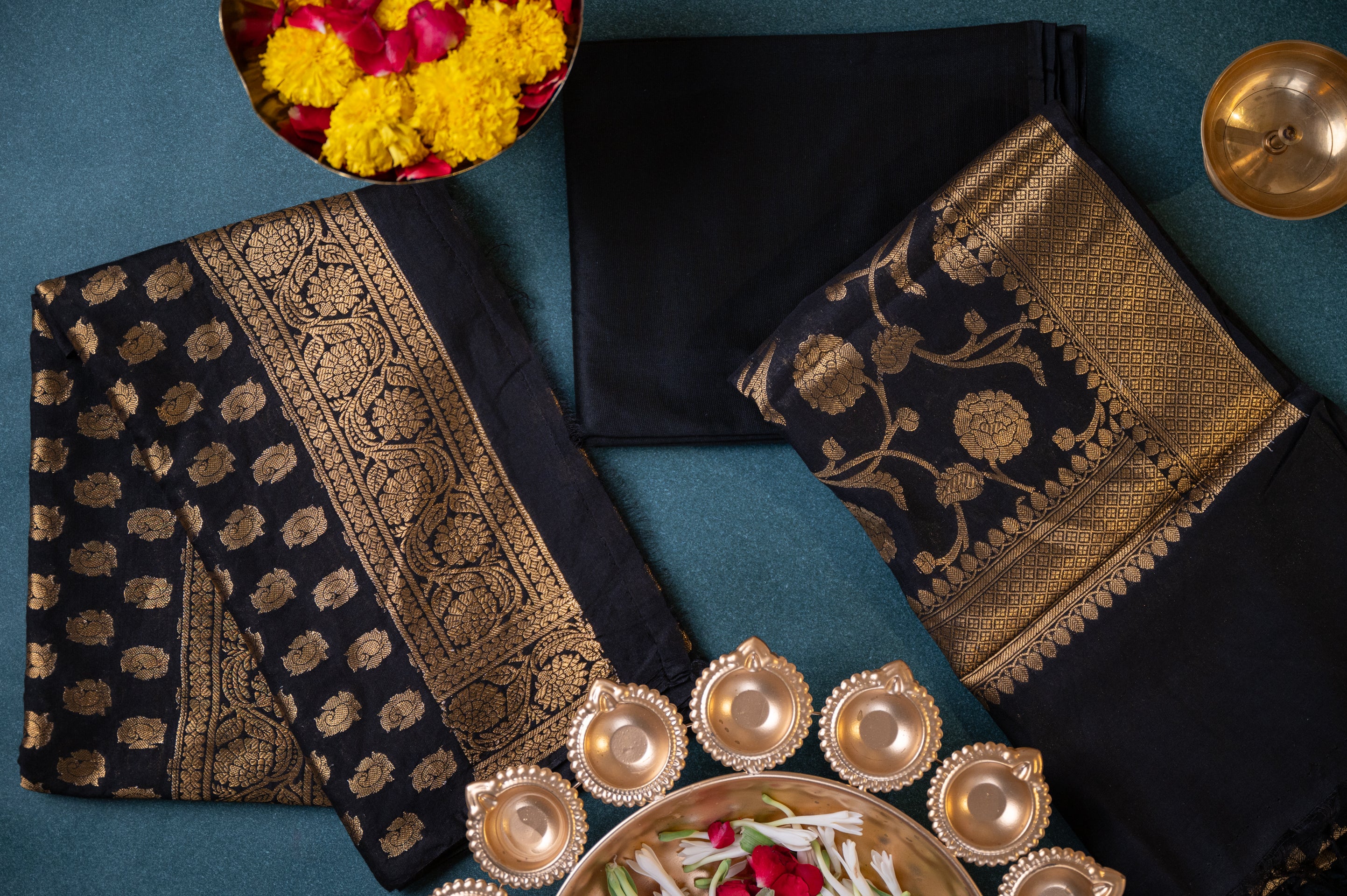 Banarasi Unstitched Cotton Silk Salwar Suit Material - Black