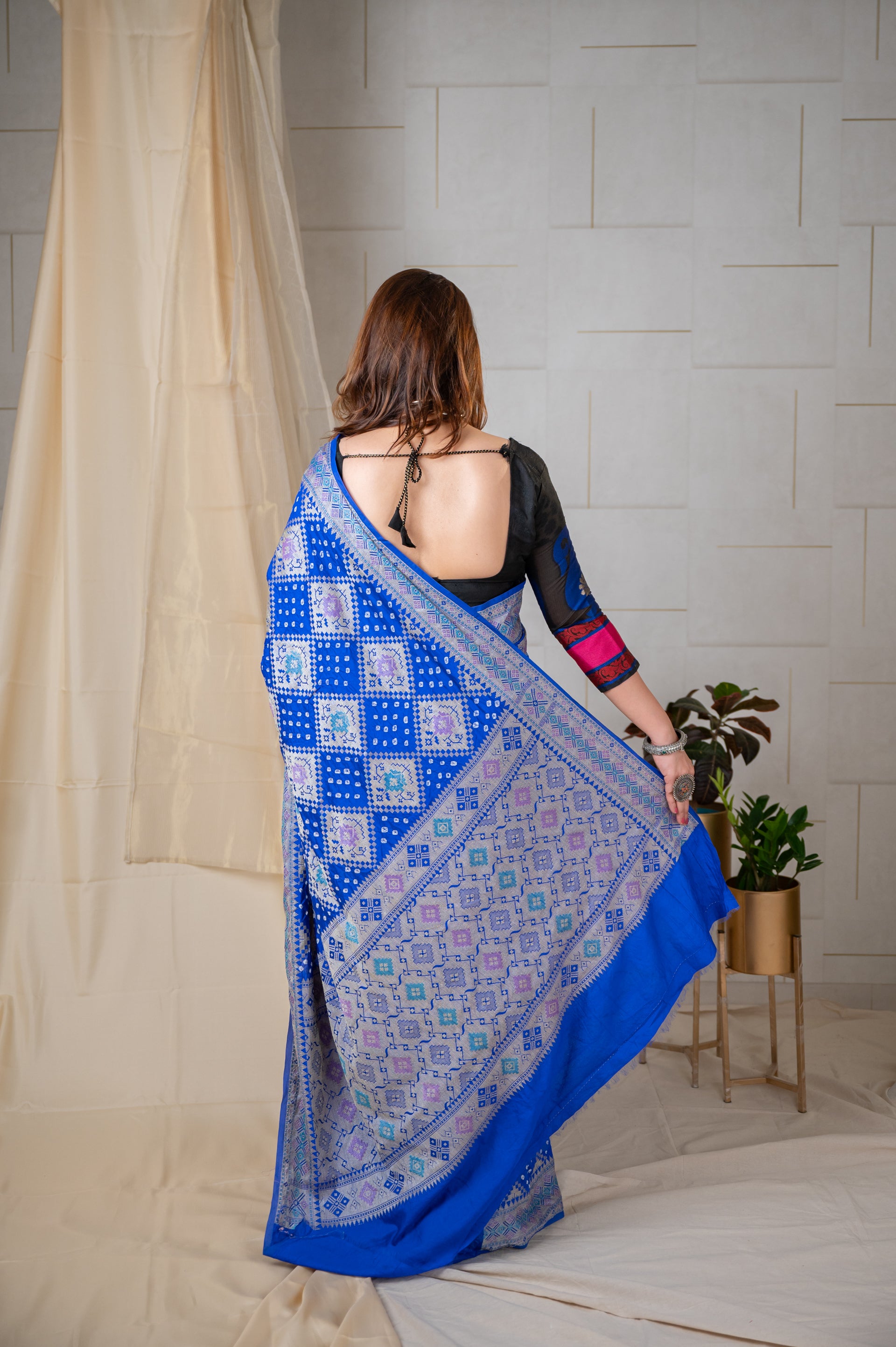 Dupion Silk Banarasi Weave with Bandhani Saree - Royal Blue