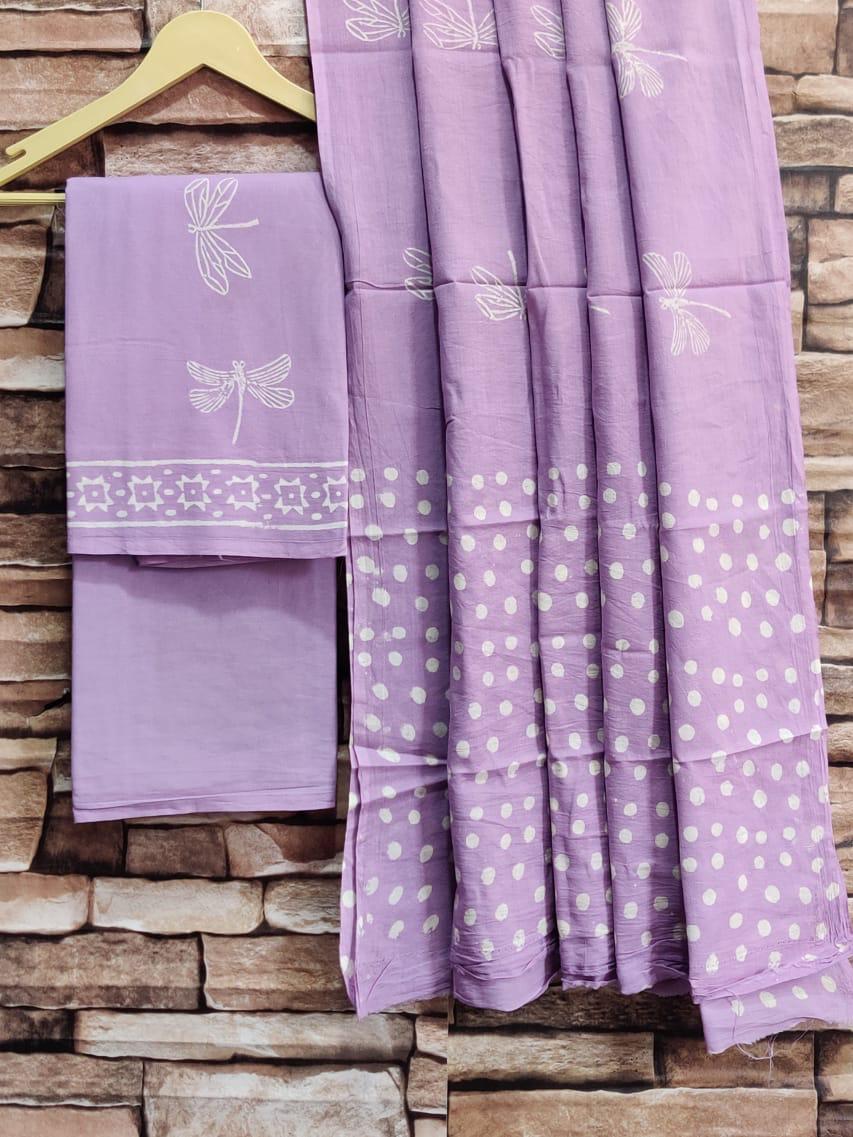 Pure hand block Cotton Bagru- Unstitched 2 piece Suit Material Purple