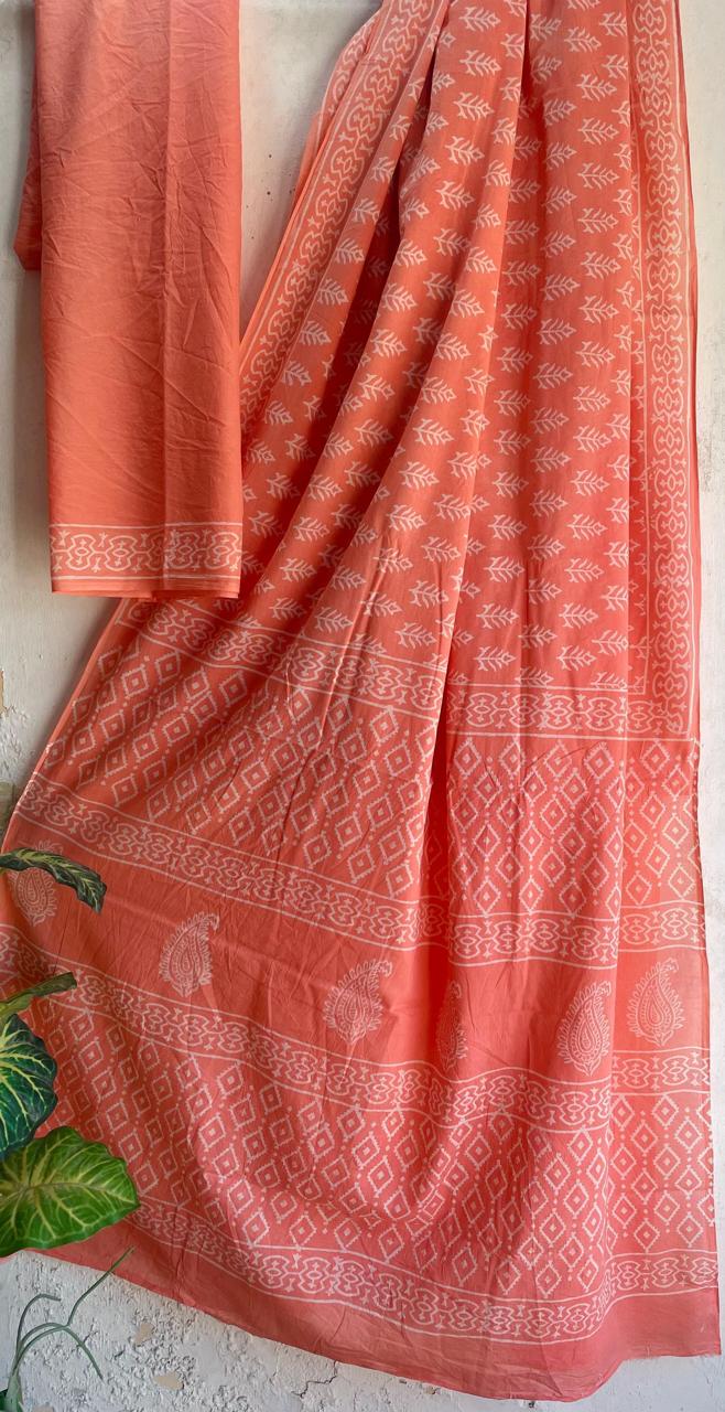 Bagru Hand-Block Saree Cotton -Red