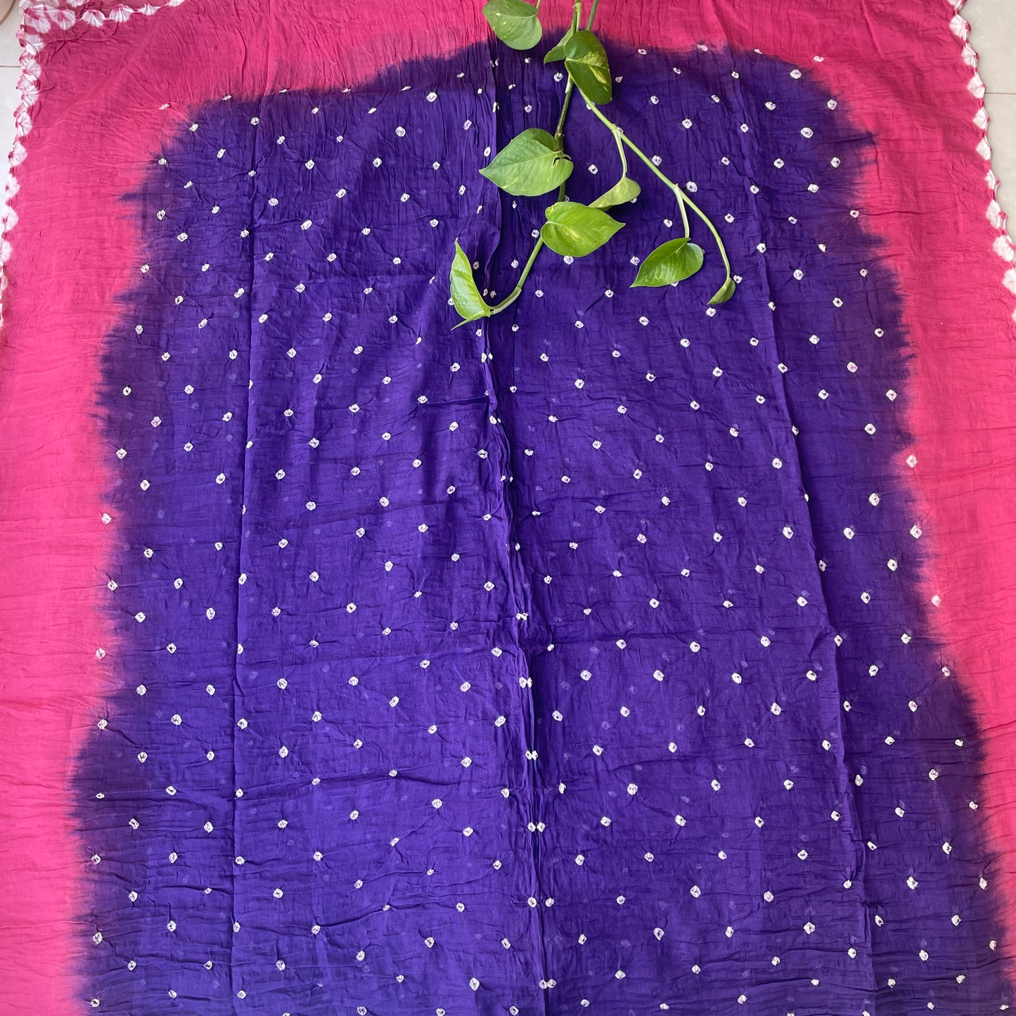 Hand Tied Bandhani Unstitched Salwar Suit Fabric - Pink and Purple