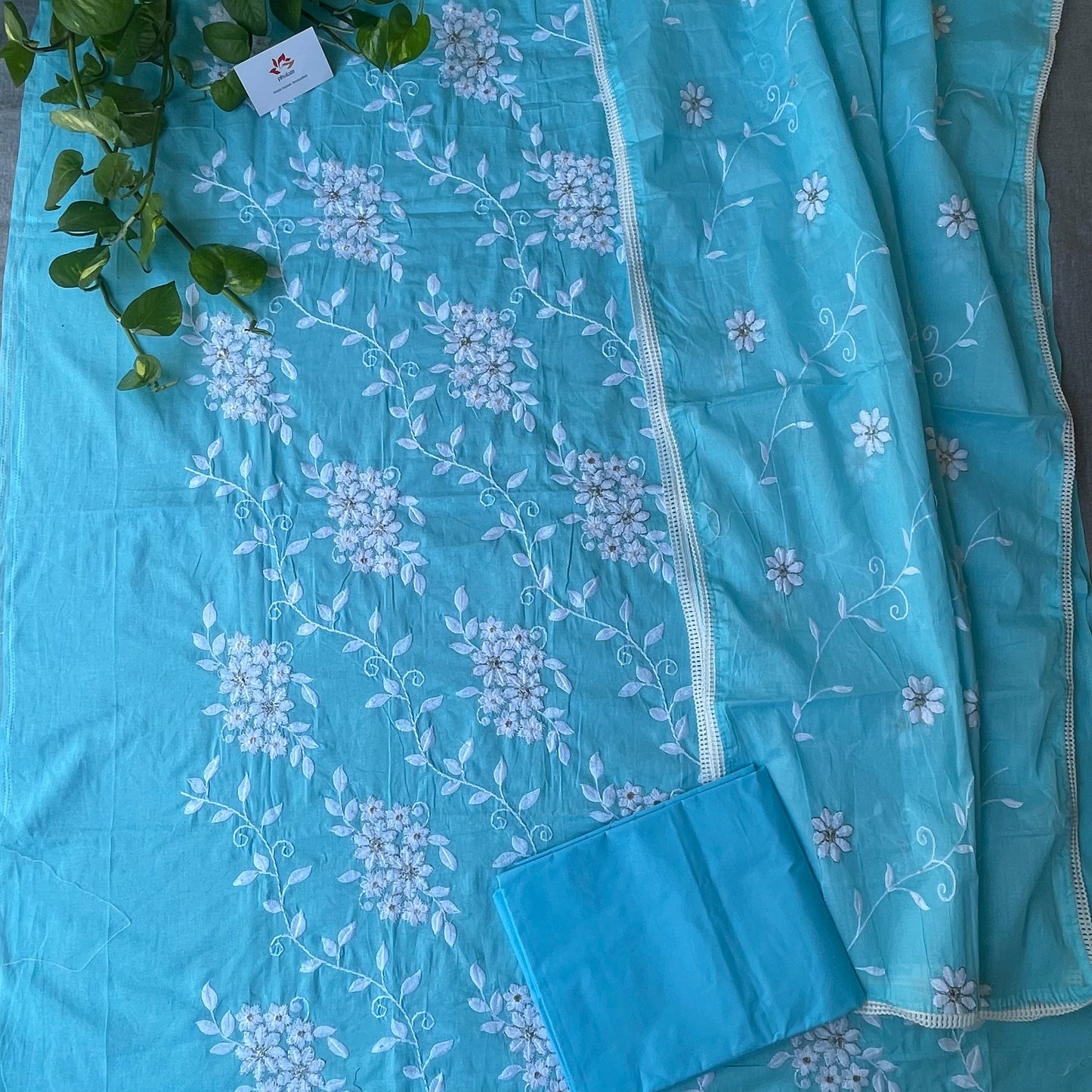 Pure Soft Cotton Unstitched Dyeable Suit Material - Pink, Blue, White.