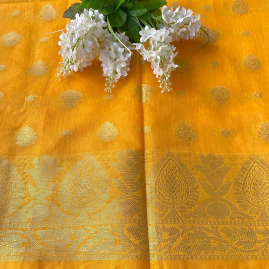 Banarasi Cotton Silk Woven Dupatta With Zari Mango Yellow