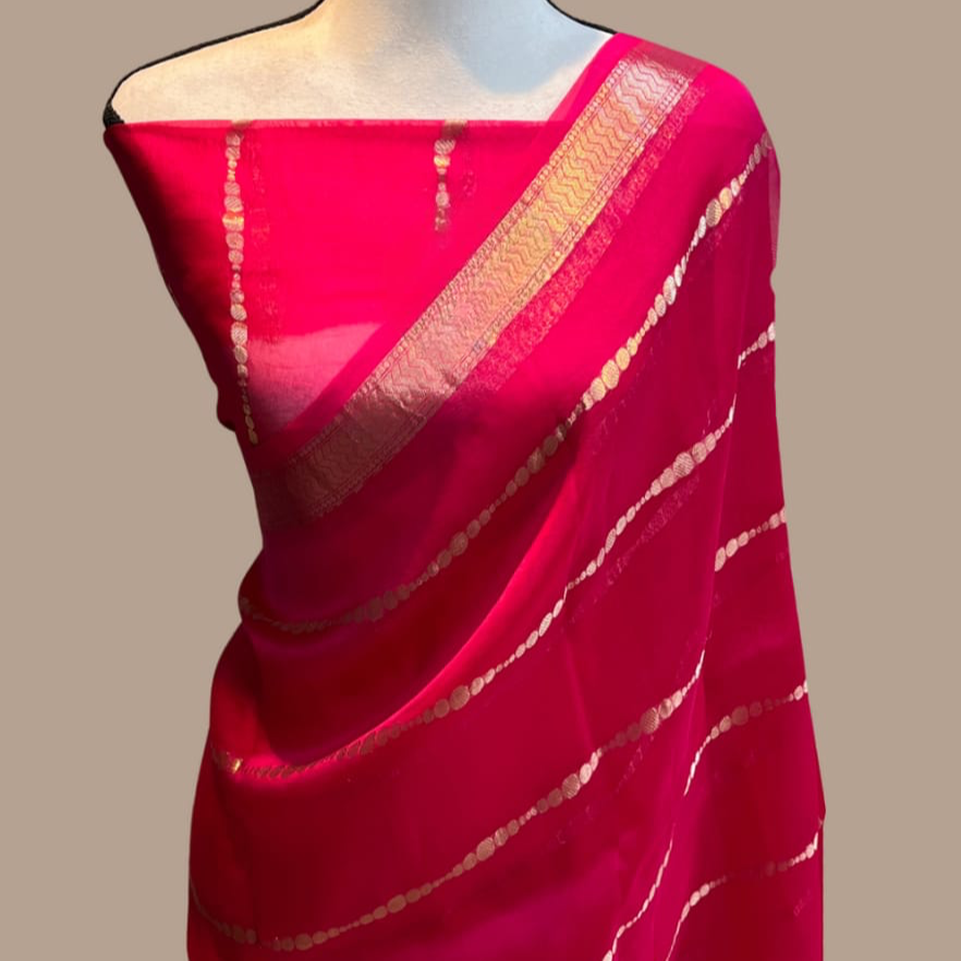 Banarasi Kora Silk Organza Saree- Blue, Black, Yellow, Green, Red, Pink.