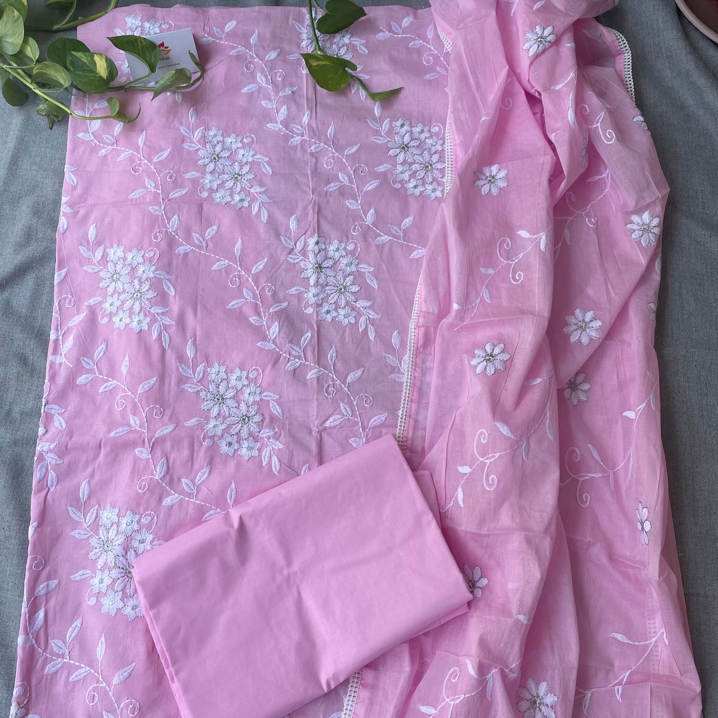 Pure Soft Cotton Unstitched Dyeable Suit Material - Pink, Blue, White.