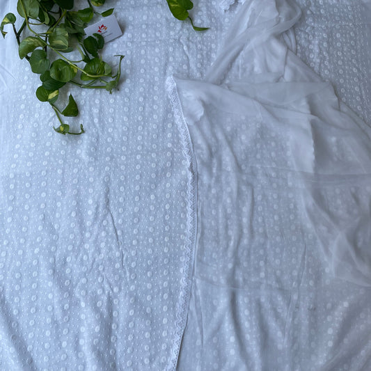 Pure Soft Cotton Unstitched Dyeable Suit Material - White (Can be dyed in any colour of your choice)