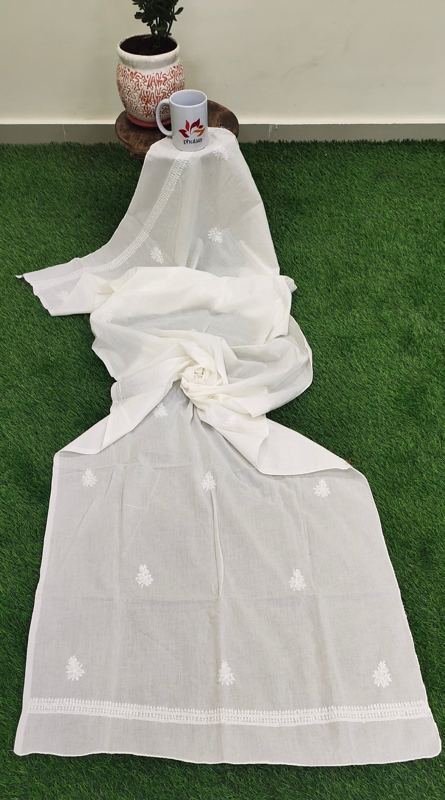 Mul cotton dyeable chikankari dupatta 