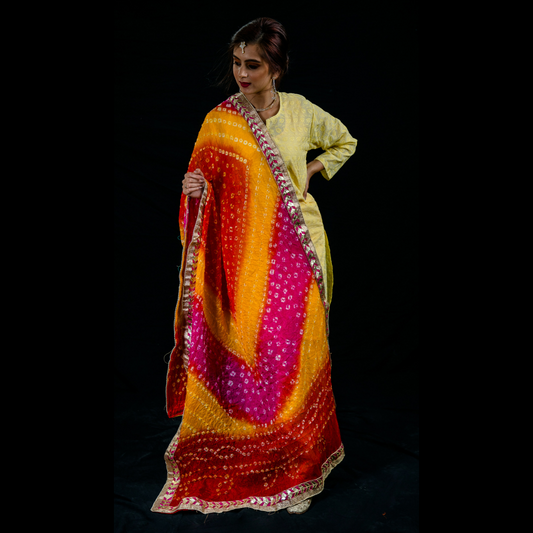 Art Silk Bandhani With Gotapatti Border - Multicolor
