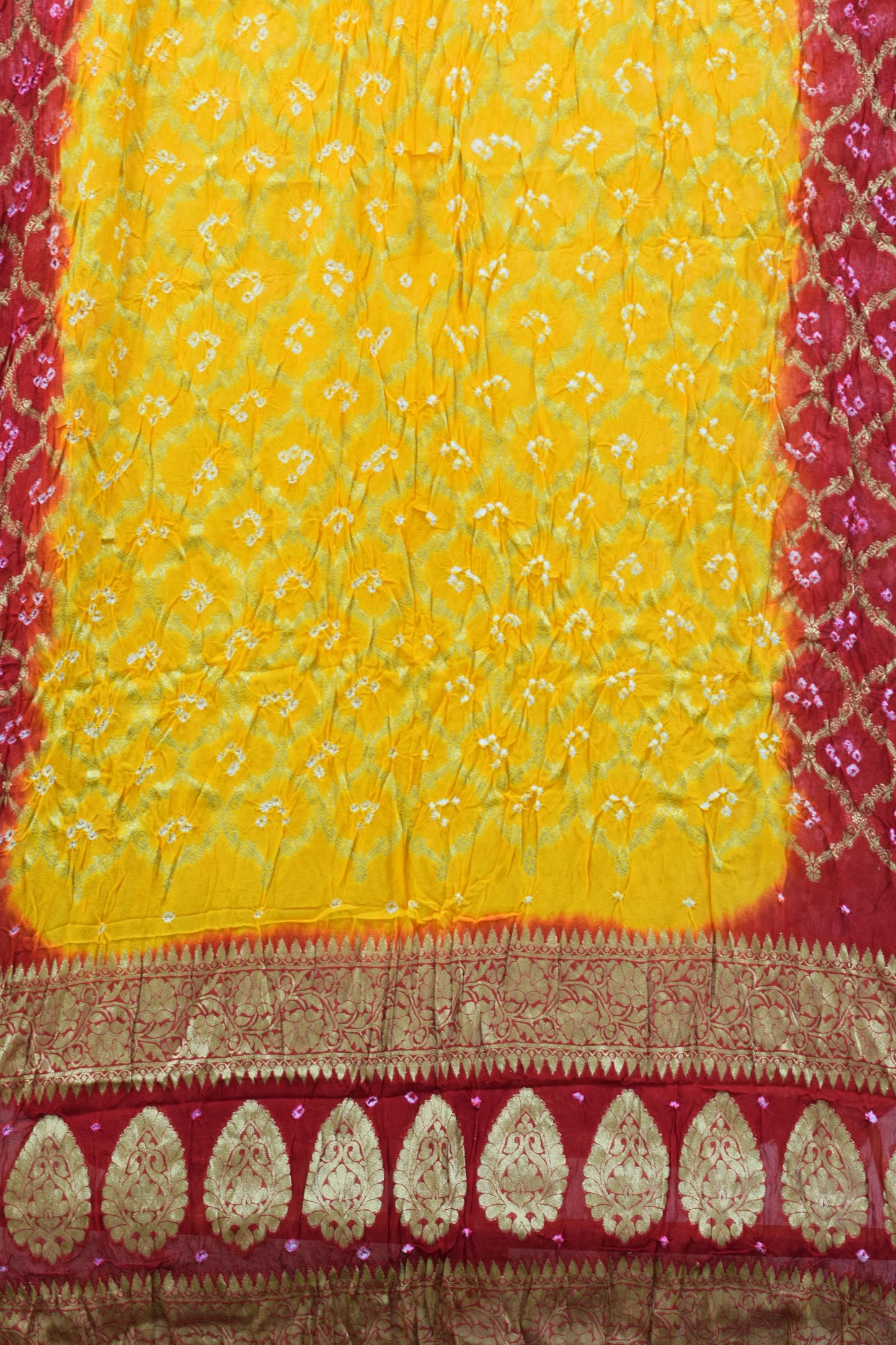 Pure Georgette Banarasi With Fine Bandhej Work Dupatta - Yellow and Red
