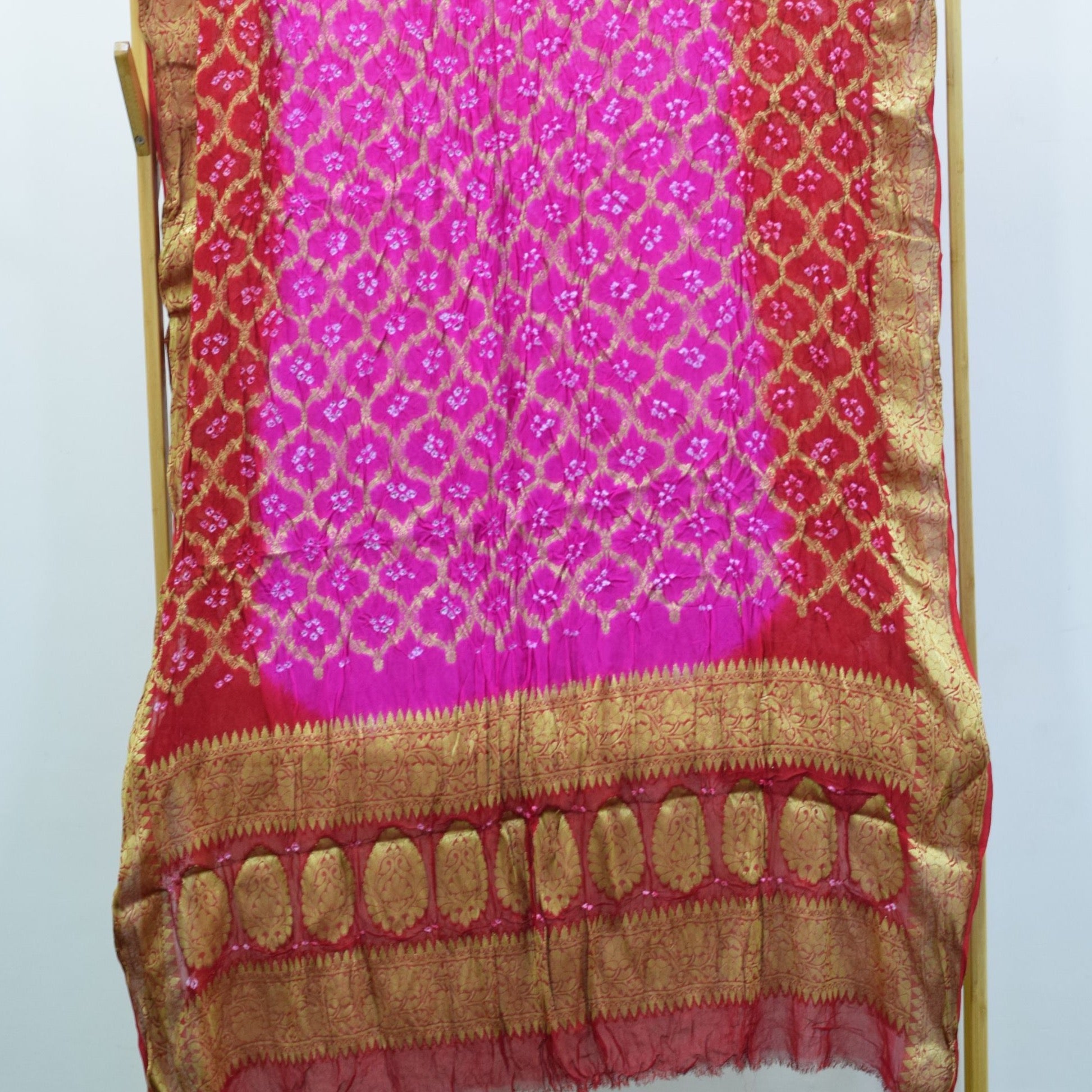 Pure Georgette Banarasi With Fine Bandhej Work Dupatta - Pink and Red ...