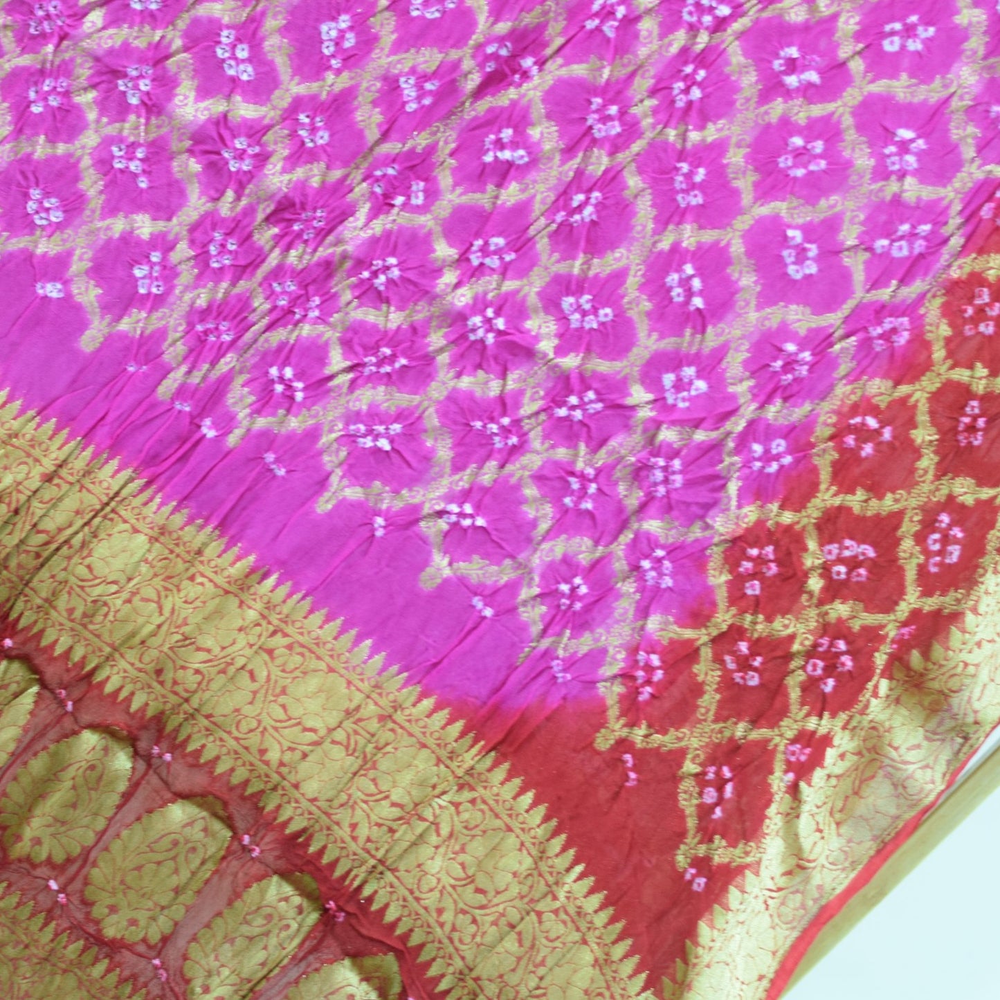 Pure Georgette Banarasi With Fine Bandhej Work Dupatta - Pink and Red