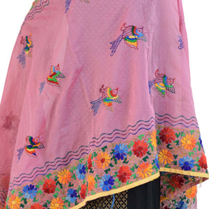 Chanderi Hand Embroidered Dupatta - Sparrow (PE07) - Pink - Phulari 