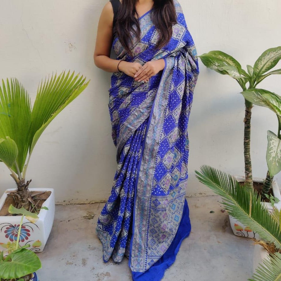 Banarasi-Bandhani saree royal blue