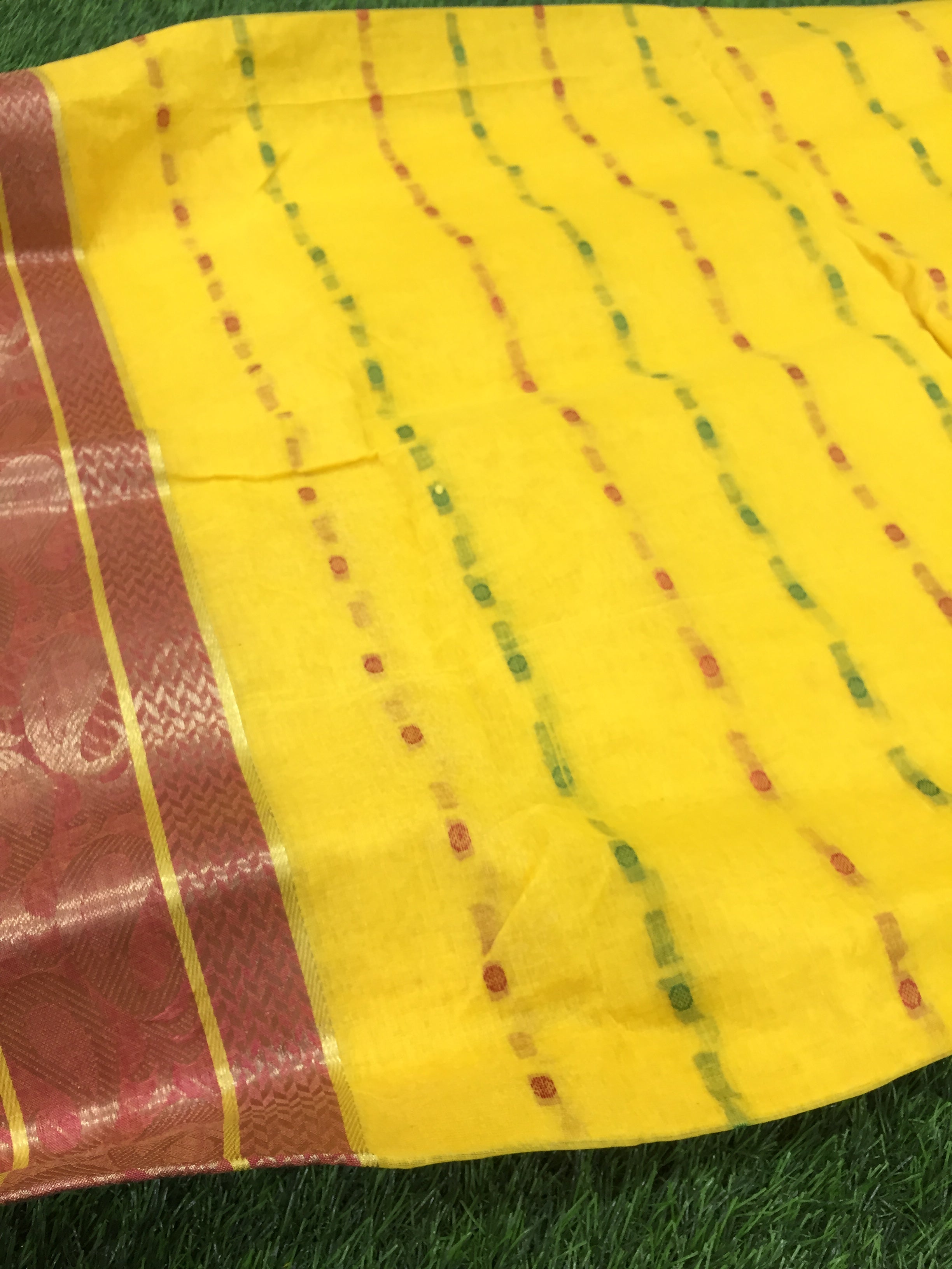 Handloom Cotton Woven Saree With Zari Border - Yellow