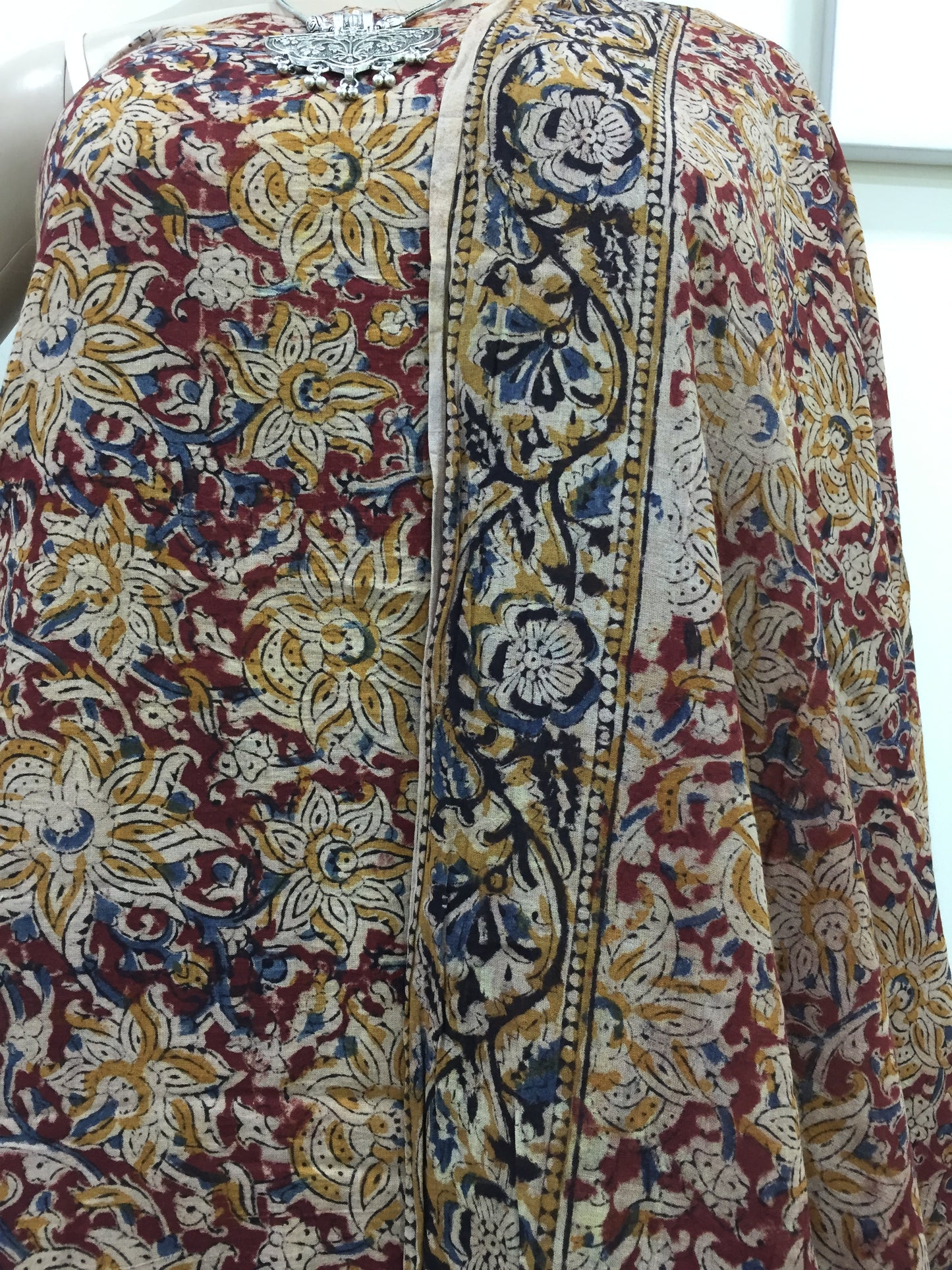 Cotton hand block Kalamkari kurta fabric and dupatta 