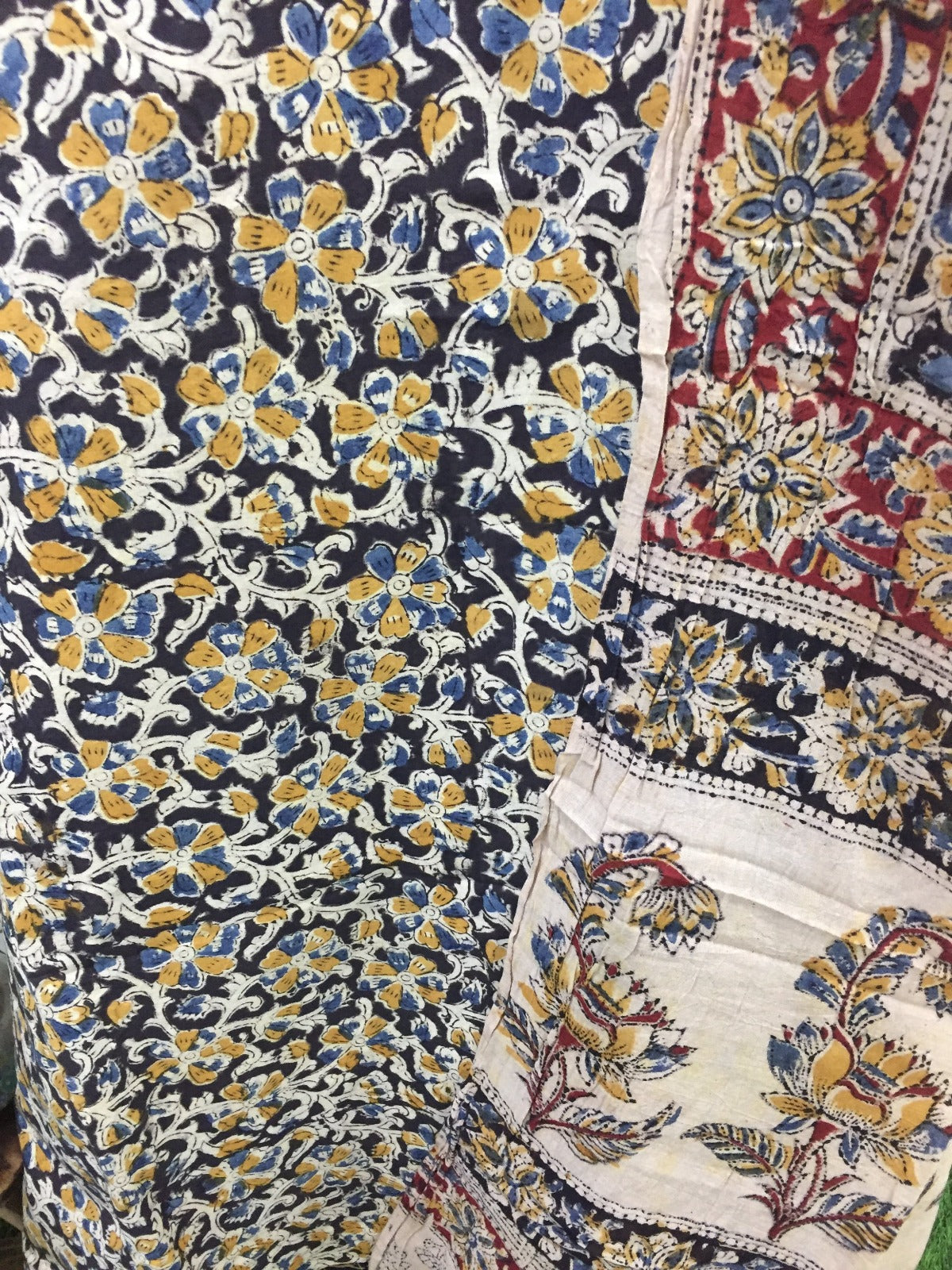 Cotton hand block Kalamkari kurta fabric and dupatta