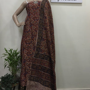 Cotton hand block Kalamkari kurta fabric and dupatta 