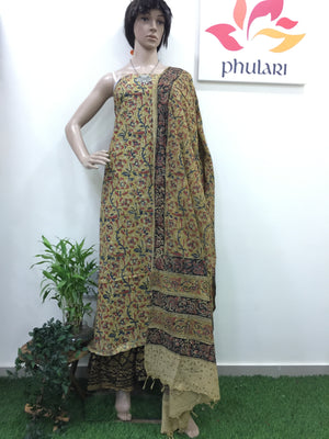 Cotton hand block Kalamkari kurta fabric and dupatta 