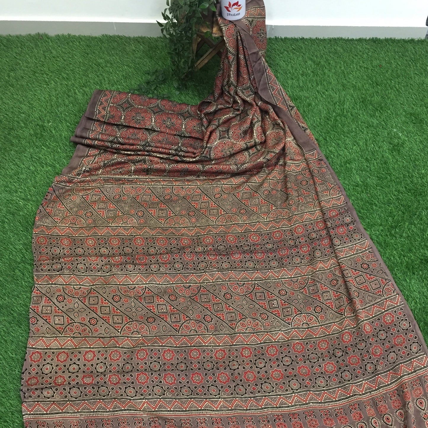 Modal Silk Ajrakh Saree - Brown 01