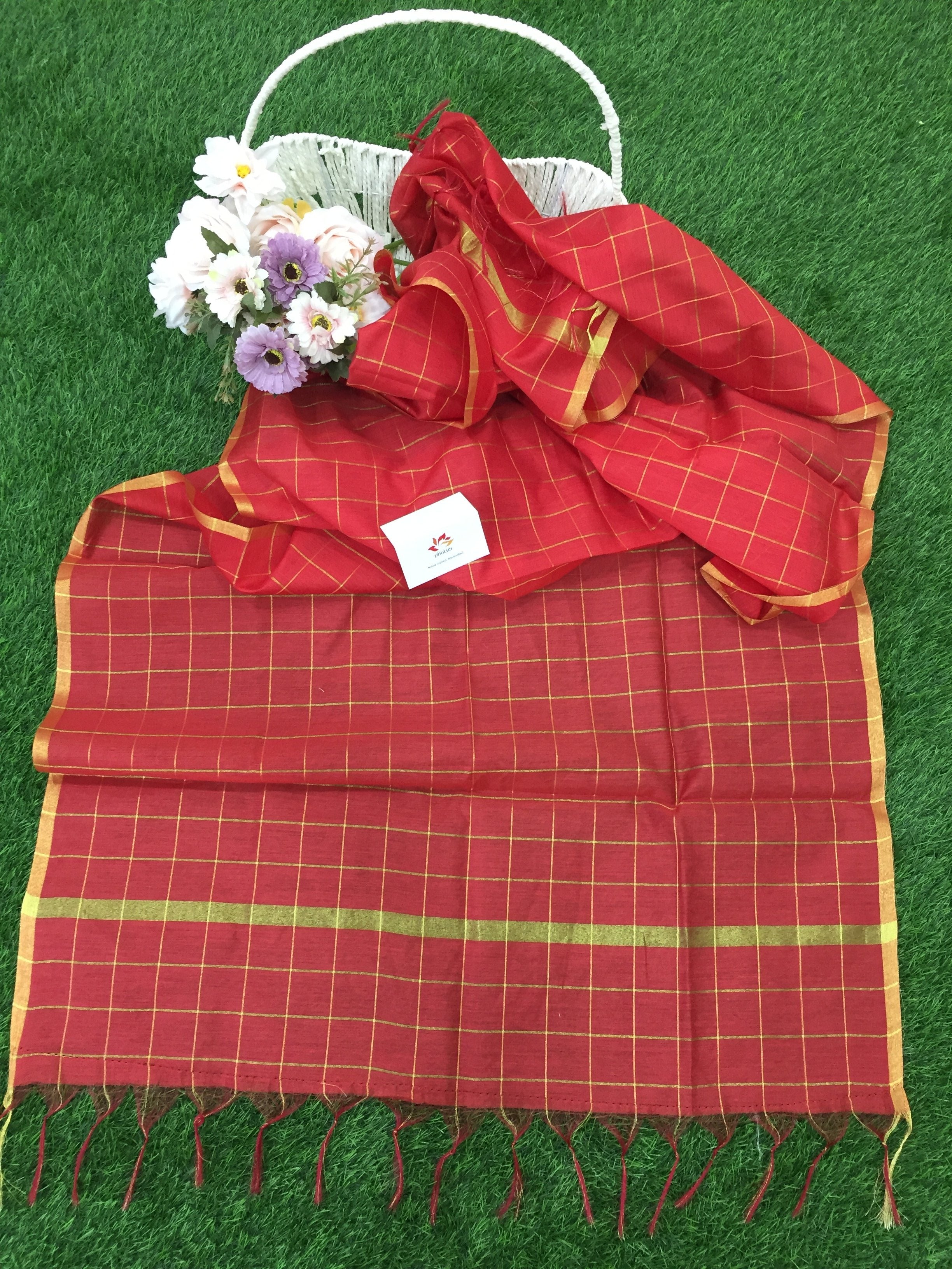 Cotton With Zari Checks Dupatta