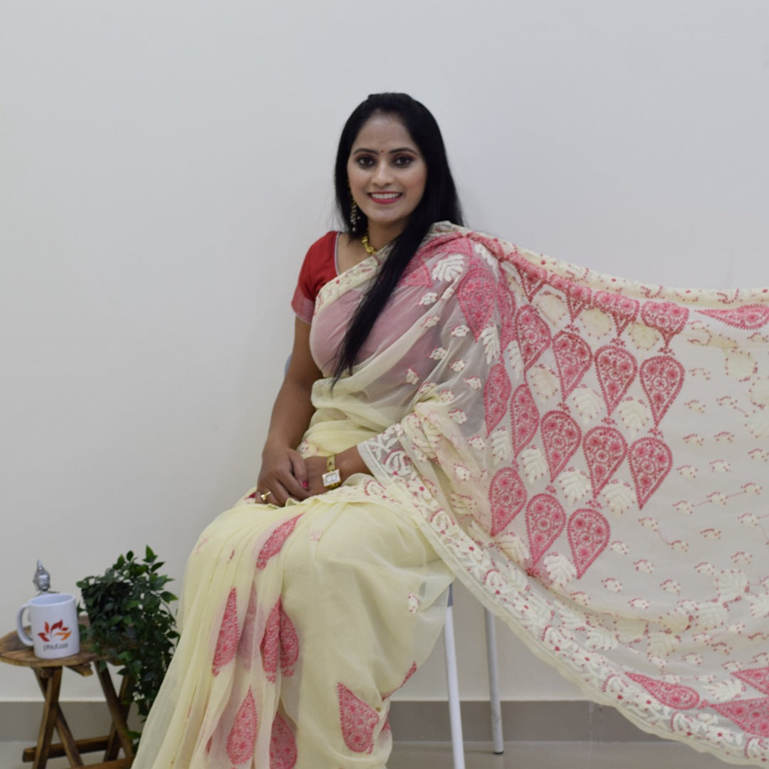 Georgette Chikankari Saree With Resham Embroidery