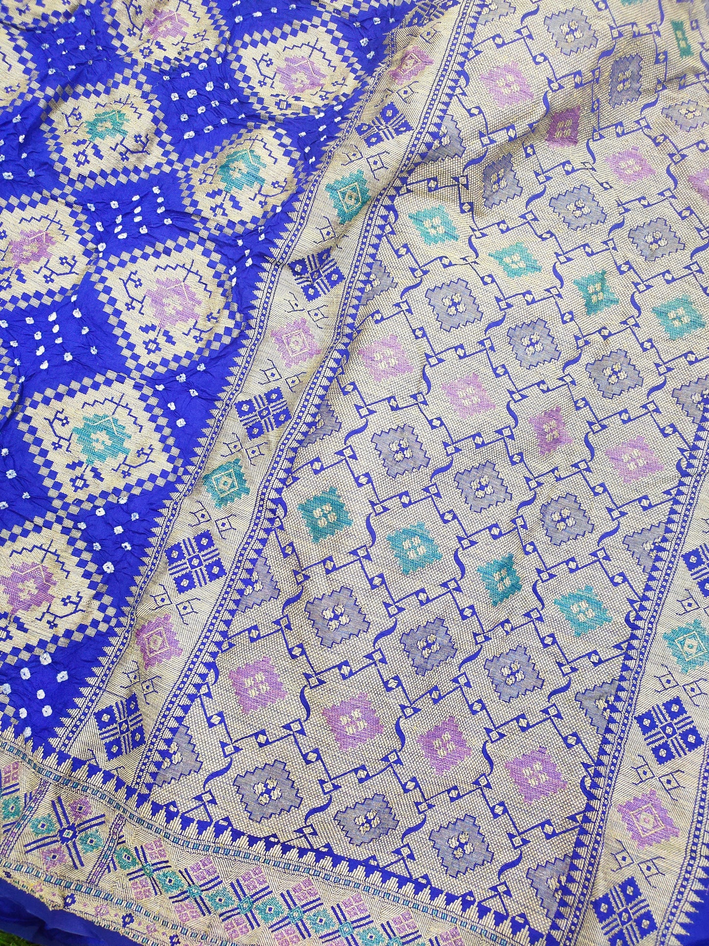 Dupion Silk Banarasi Weave with Bandhani Saree - Royal Blue
