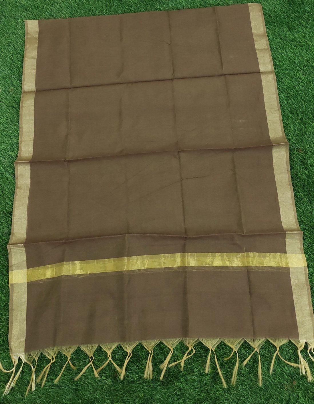 Cotton silk with zari border dupatta brown