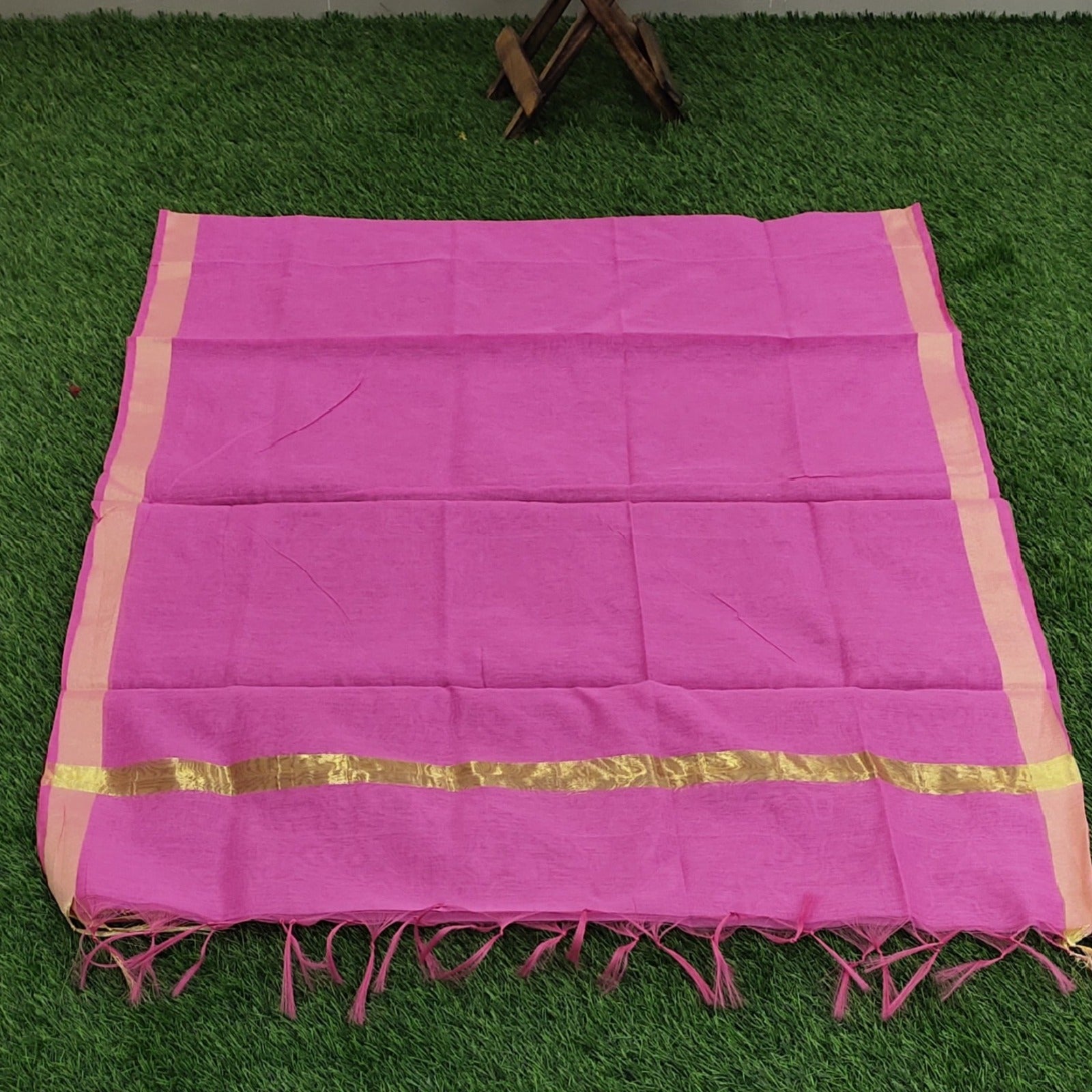 Cotton silk with zari border dupatta bright pink