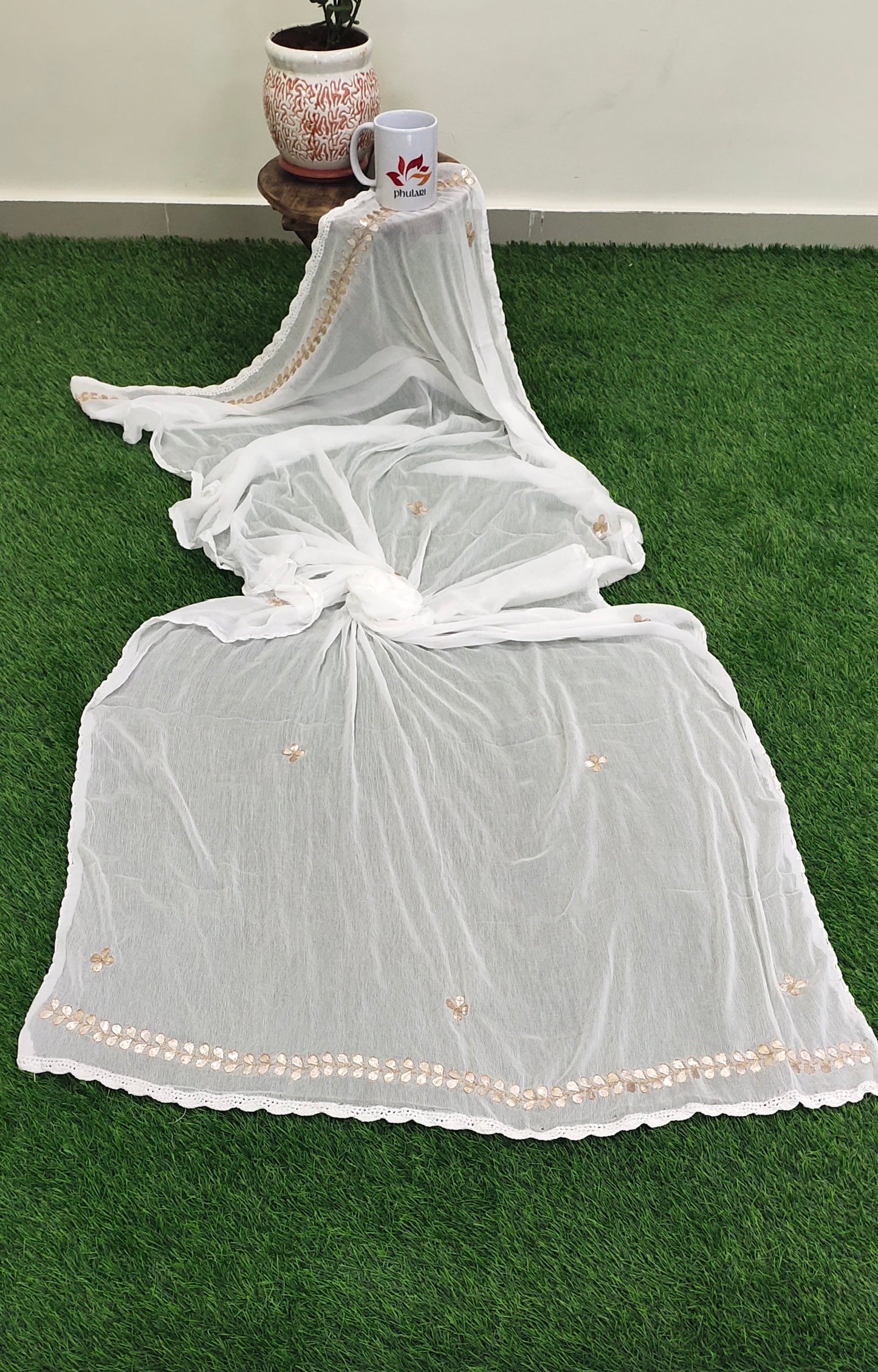 Chiffon dyeable dupatta with Gotapatti border