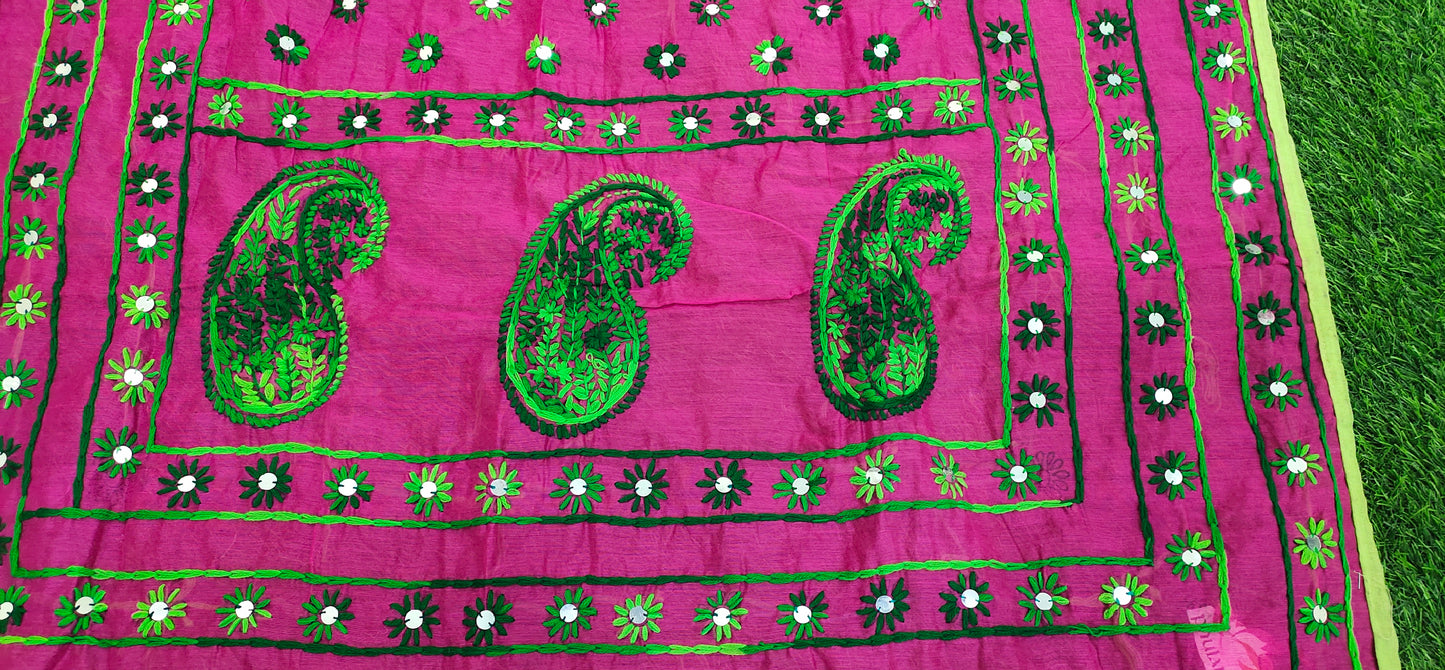 Mirror Work Hand Embroidered Chanderi Dupatta - Various Colors