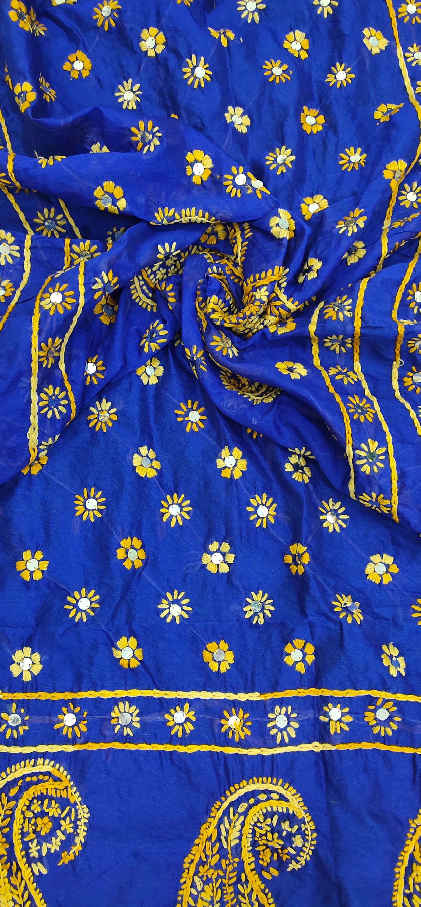 Mirror Work Hand Embroidered Chanderi Dupatta - Various Colors
