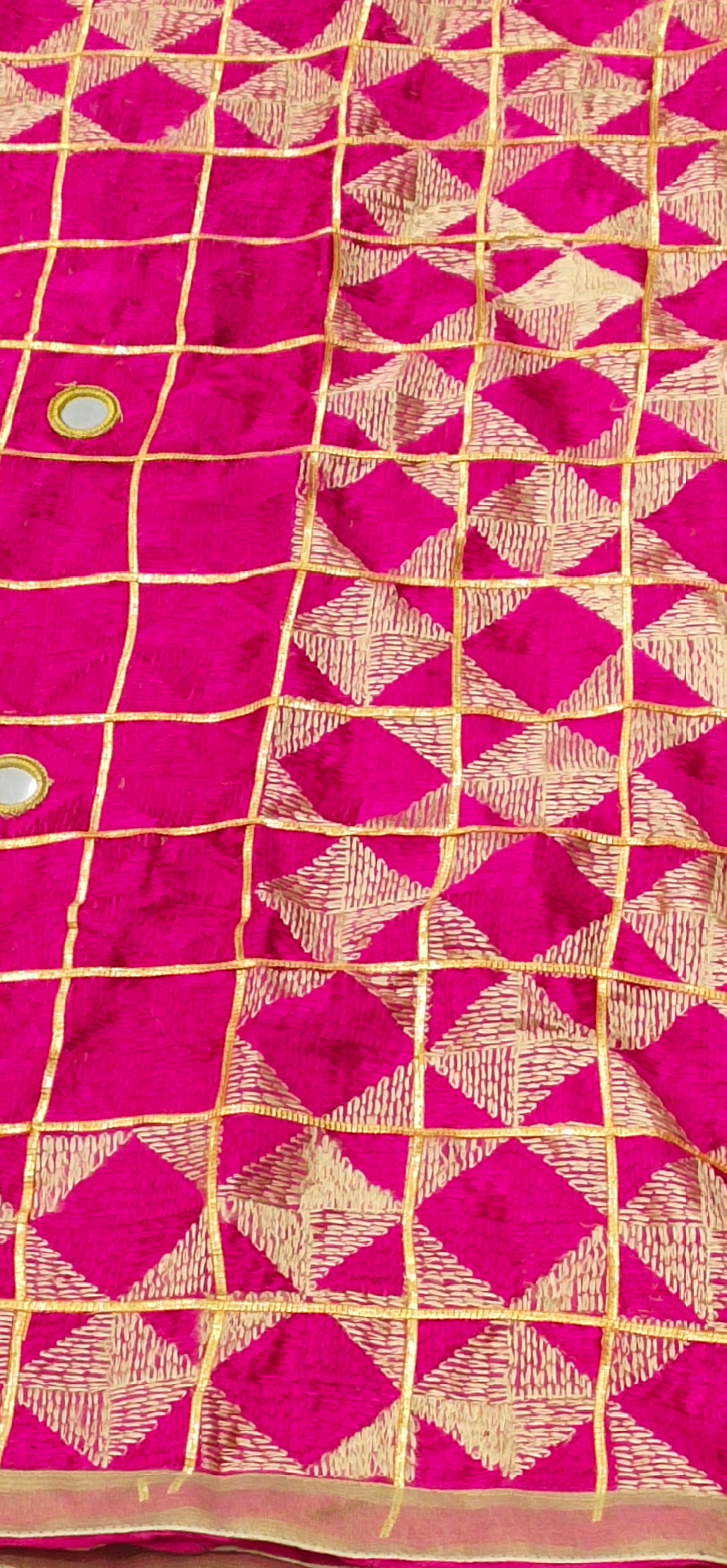 Festive Phulkari Bagh Dupatta with Mirrors - Hot Pink